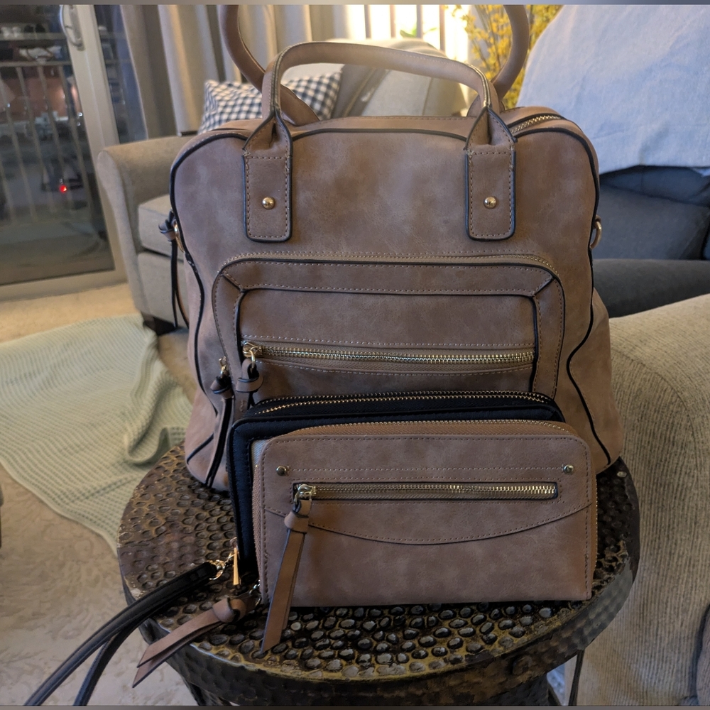Maurice's Suede Brown Purse With A Matching Wallet.